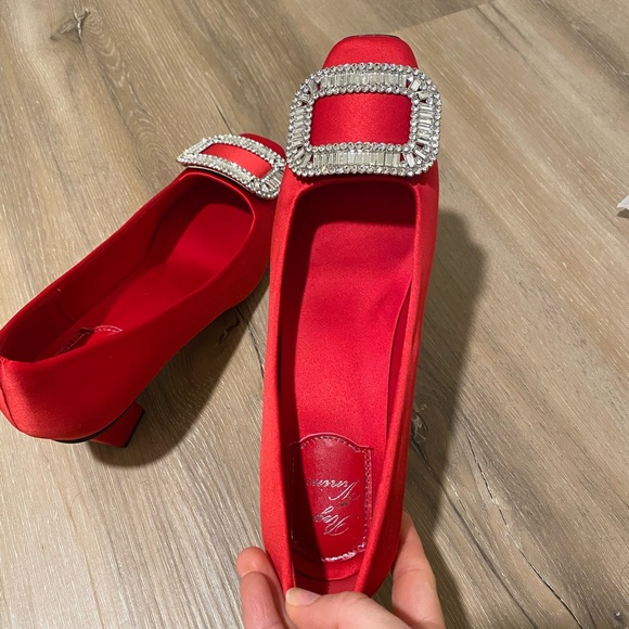 Brand new square buckle toe jewel shoes mid heel red - Picture 5 of 5
